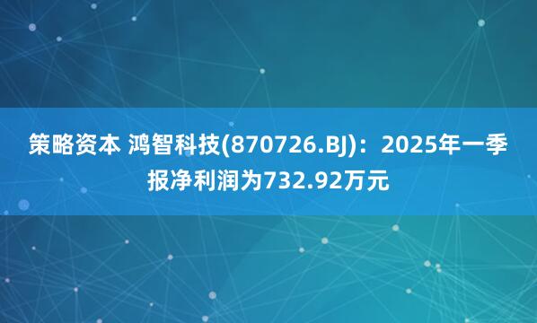 策略资本 鸿智科技(870726.BJ)：2025年一季报净利润为732.92万元
